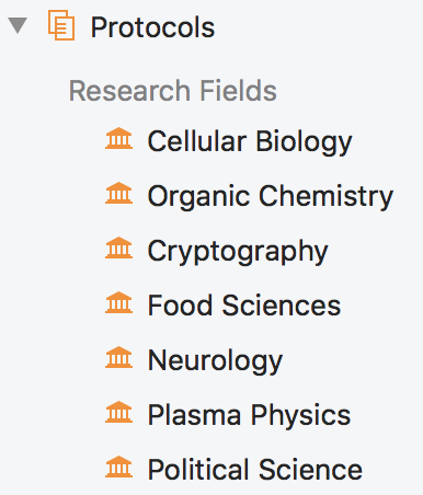 Protocols and research fields in the sidebar